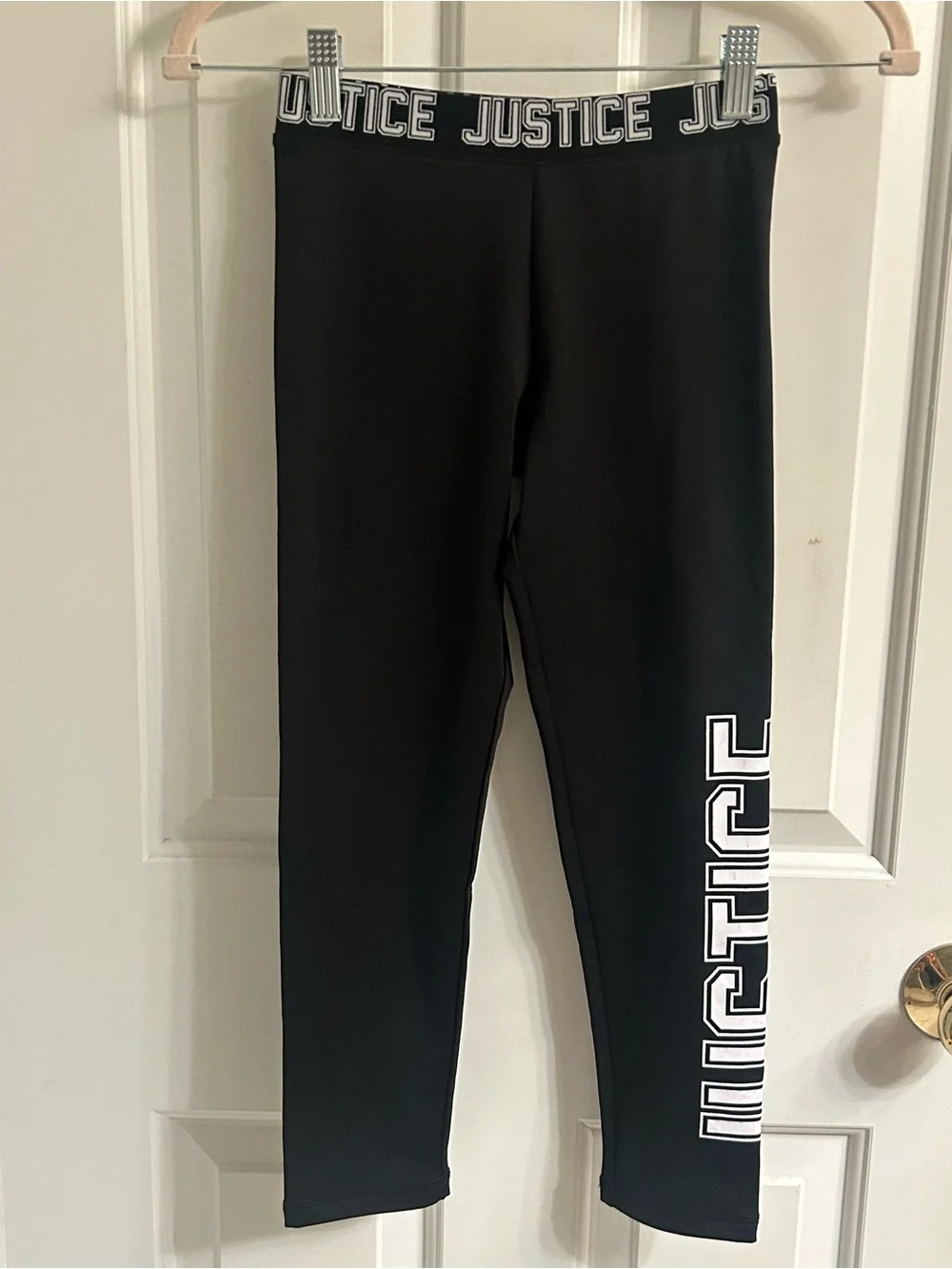 Girls Justice Black Leggings with White Logo Trim